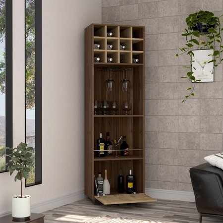 TUHOME Marsella Corner Bar Cabinet, Eight Built-in Wine Rack, Two Side Shelves, Mahogany/Aged Oak BGM7769